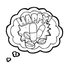 thought bubble cartoon happy pills
