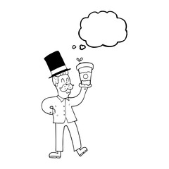 thought bubble cartoon man with coffee cup