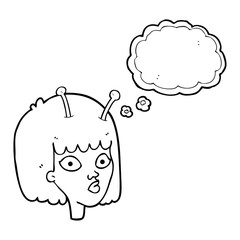 thought bubble cartoon female alien