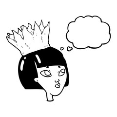 thought bubble cartoon woman wearing paper crown