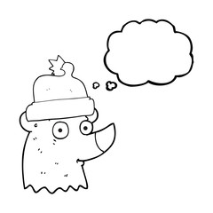 thought bubble cartoon bear wearing christmas hat