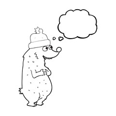 thought bubble cartoon bear wearing christmas hat