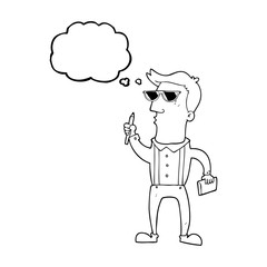 thought bubble cartoon man with notebook