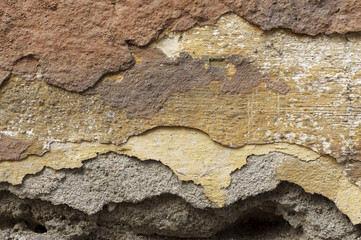  ..Close up of crumbling  wall with layers of peeled paint 3