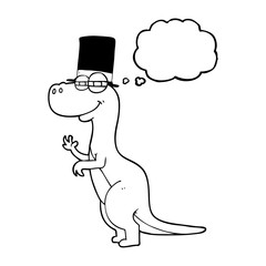 thought bubble cartoon dinosaur wearing top hat
