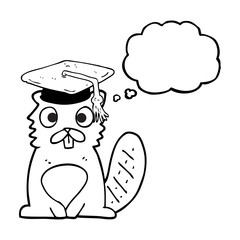 thought bubble cartoon beaver graduate