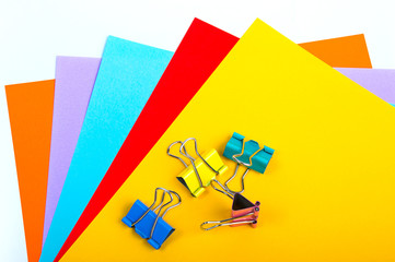 color paper, color binders on a white background