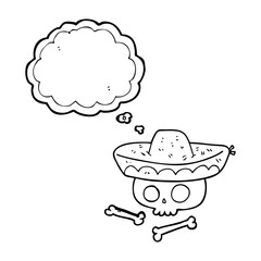 thought bubble cartoon skull in mexican hat
