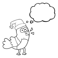 thought bubble cartoon bird wearing christmas hat