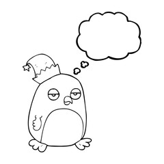 thought bubble cartoon christmas robin wearing santa hat