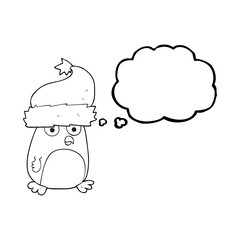 thought bubble cartoon christmas robin wearing santa hat