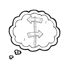 thought bubble cartoon wooden direction sign