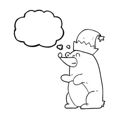 thought bubble cartoon bear wearing christmas hat