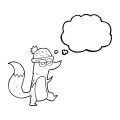 thought bubble cartoon little wolf wearing hat