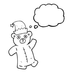 thought bubble cartoon teddy bear wearing christmas hat