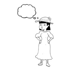 thought bubble cartoon woman in muddy dress