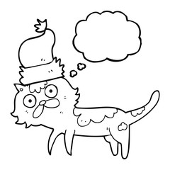 thought bubble cartoon cat wearing christmas hat