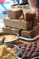 homemade food bread, apple pie and chocolate dessert