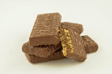 Chocolate wafers on a white background.
