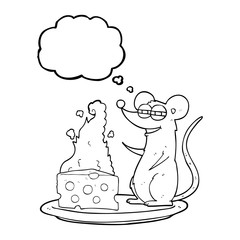 thought bubble cartoon mouse with cheese