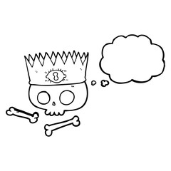 thought bubble cartoon magic crown on old skull