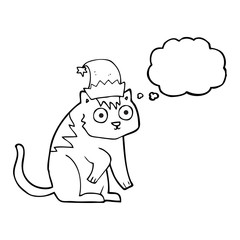 thought bubble cartoon cat wearing christmas hat