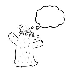 thought bubble cartoon bear wearing hat