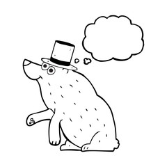 thought bubble cartoon bear in top hat