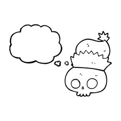 thought bubble cartoon skull wearing christmas hat