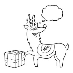 thought bubble cartoon christmas reindeer with present