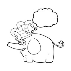 thought bubble cartoon elephant wearing circus hat