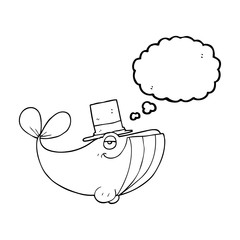 thought bubble cartoon whale wearing top hat