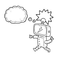 thought bubble cartoon little robot