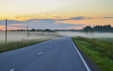 Sunrise in the countryside in Ostrobothnia region in Central Finland