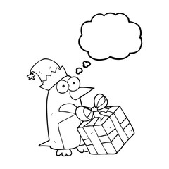 thought bubble cartoon christmas penguin