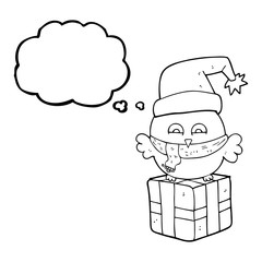 thought bubble cartoon cute christmas owl on gift