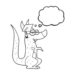 thought bubble cartoon kangaroo with graduation cap
