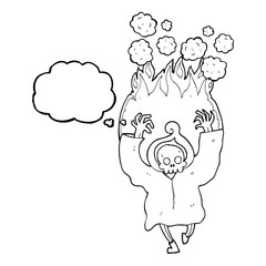 thought bubble cartoon dancing flaming death skeleton