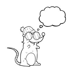 thought bubble cartoon mouse wearing glasses and hat