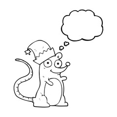 thought bubble cartoon mouse wearing christmas hat