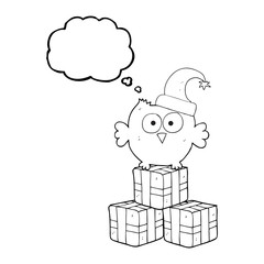 thought bubble cartoon little owl wearing christmas hat