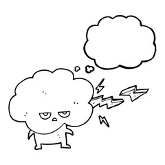 thought bubble cartoon raincloud character shooting lightning