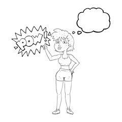 happy gym woman giving thumbs up symbol