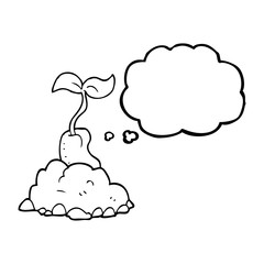 thought bubble cartoon sprouting seed