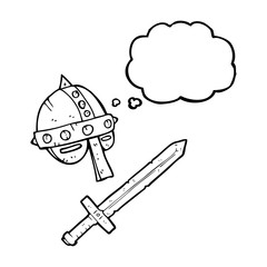 thought bubble cartoon medieval helmet