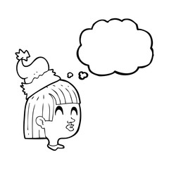 thought bubble cartoon girl wearing santa hat