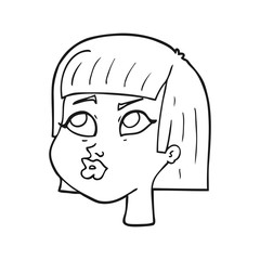 black and white cartoon female face