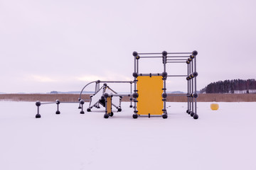Parkour park in snowy landscape in finland