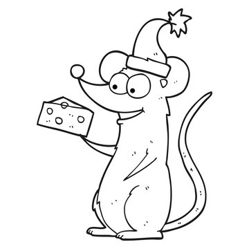 black and white cartoon christmas mouse