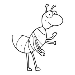 black and white cartoon ant